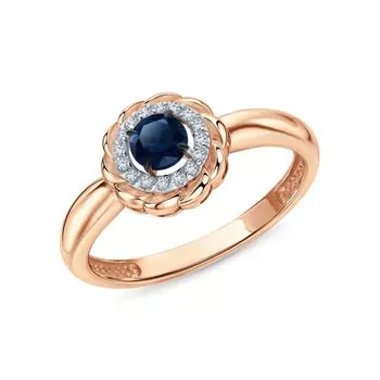 Золотое кольцо с бриллиантами природными и сапфирами природными