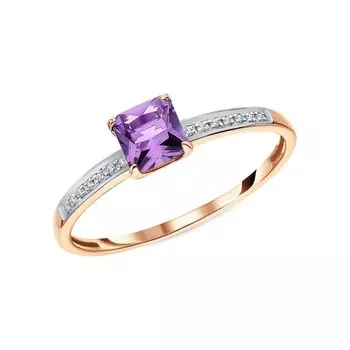 Золотое кольцо с бриллиантами природными и аметистами природными