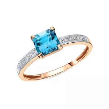 Золотое кольцо с бриллиантами природными и топазами природными