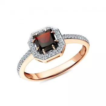 Золотое кольцо с бриллиантами природными и гранатами природными