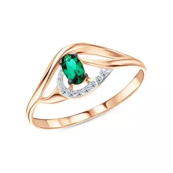 Золотое кольцо с бриллиантами природными и изумрудами выращенными