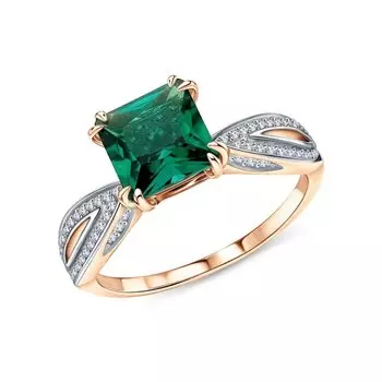 Золотое кольцо с бриллиантами природными и изумрудами выращенными