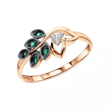 Золотое кольцо с бриллиантами природными и изумрудами выращенными