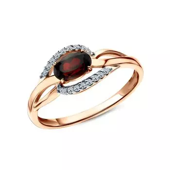 Золотое кольцо с бриллиантами природными и гранатами природными