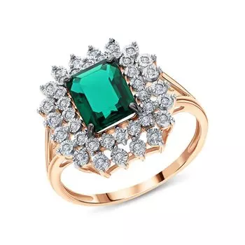 Золотое кольцо с бриллиантами природными и изумрудами выращенными