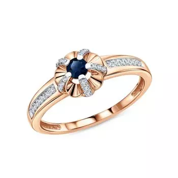 Золотое кольцо с бриллиантами природными и сапфирами природными