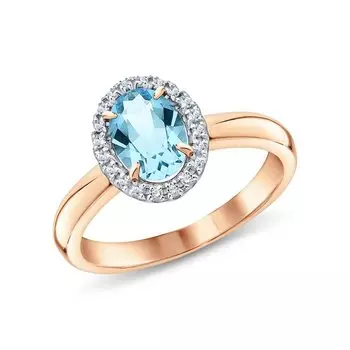 Золотое кольцо с бриллиантами природными и топазами природными