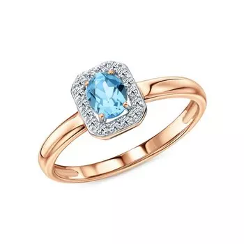 Золотое кольцо с бриллиантами природными и топазами природными