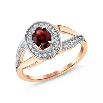 Золотое кольцо с бриллиантами природными и гранатами природными