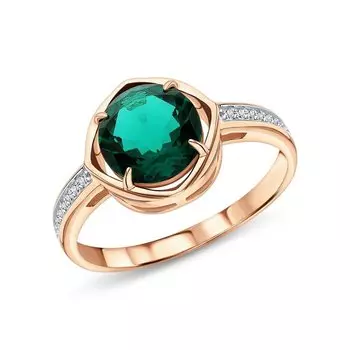 Золотое кольцо с бриллиантами природными и изумрудами выращенными