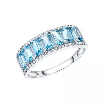 Золотое кольцо с бриллиантами природными и топазами природными