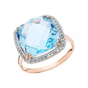 Золотое кольцо с бриллиантами природными и топазами природными