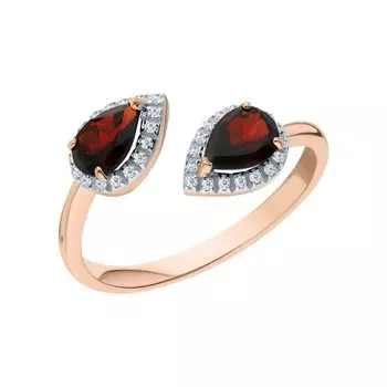 Золотое кольцо с бриллиантами природными и гранатами природными