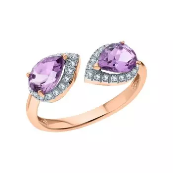 Золотое кольцо с бриллиантами природными и аметистами природными