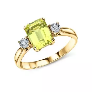 Золотое кольцо с бриллиантами природными и кварцами природными