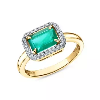 Золотое кольцо с бриллиантами природными и изумрудами природными