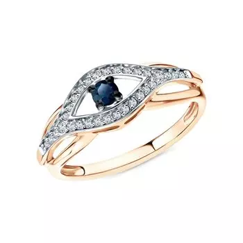 Золотое кольцо с бриллиантами природными и сапфирами природными