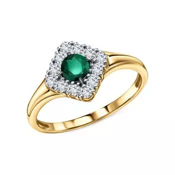 Золотое кольцо с бриллиантами природными и изумрудами природными
