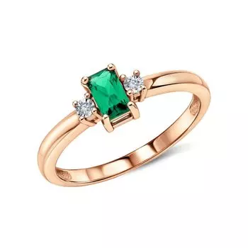 Золотое кольцо с бриллиантами природными и изумрудами выращенными