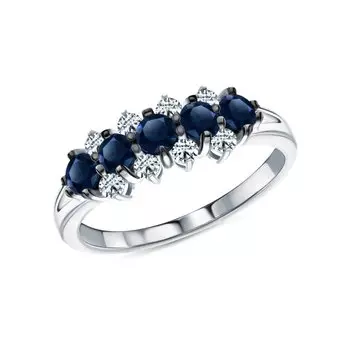 Золотое кольцо с бриллиантами природными и сапфирами природными