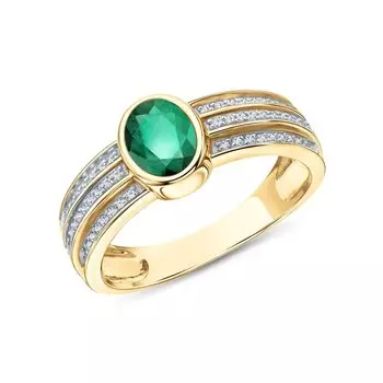 Золотое кольцо с бриллиантами природными и изумрудами природными