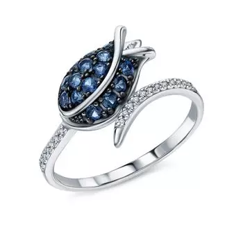 Золотое кольцо с бриллиантами природными и сапфирами природными