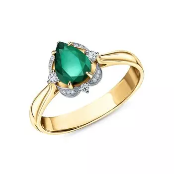 Золотое кольцо с бриллиантами природными и изумрудами природными