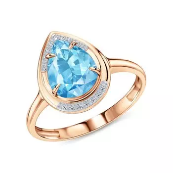 Золотое кольцо с бриллиантами природными и топазами природными