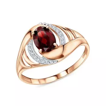 Золотое кольцо с бриллиантами природными и гранатами природными