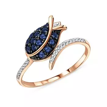 Золотое кольцо с бриллиантами природными и сапфирами природными