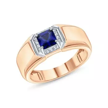 Золотое кольцо с бриллиантами природными и сапфирами выращенными