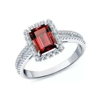 Золотое кольцо с бриллиантами природными, сапфирами природными и родолитом природным