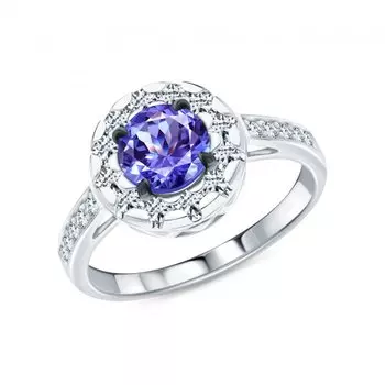 Золотое кольцо с бриллиантами природными, сапфирами природными и танзанитами природными