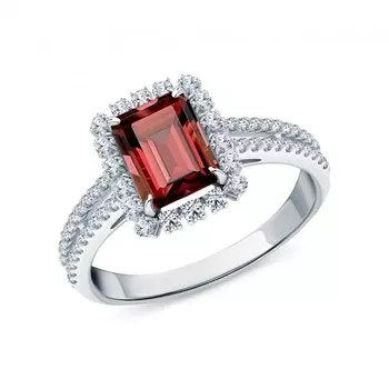 Золотое кольцо с бриллиантами природными, сапфирами природными и родолитом природным