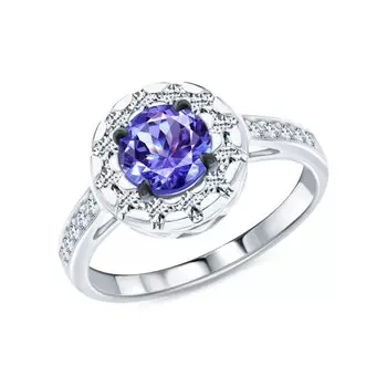 Золотое кольцо с бриллиантами природными, сапфирами природными и танзанитами природными