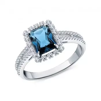 Золотое кольцо с бриллиантами природными, топазами природными и сапфирами природными