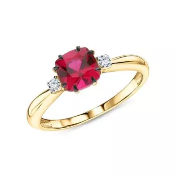 Золотое кольцо с бриллиантами выращенными и рубинами выращенными