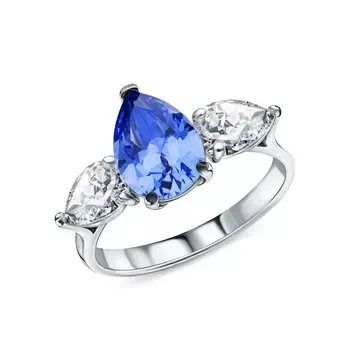 Золотое кольцо с бриллиантами выращенными и сапфирами выращенными