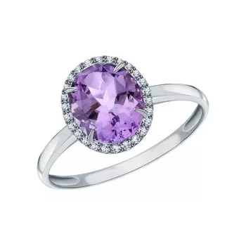 Золотое кольцо с фианитами и аметистами природными