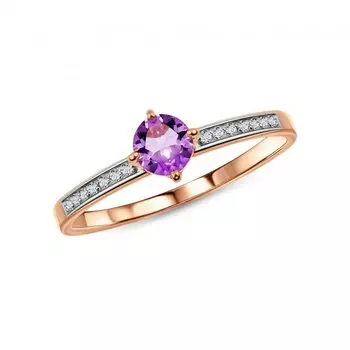 Золотое кольцо с фианитами и аметистами природными