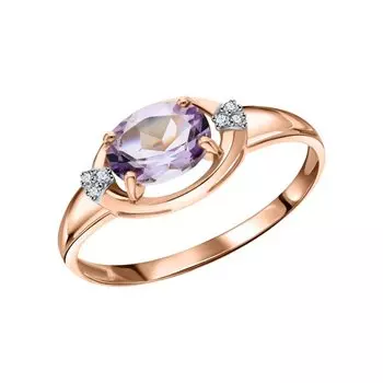 Золотое кольцо с фианитами и аметистами природными