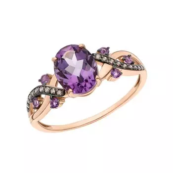 Золотое кольцо с фианитами и аметистами природными