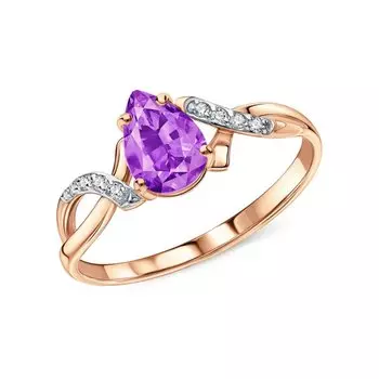 Золотое кольцо с фианитами и аметистами природными