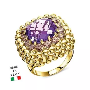 Золотое кольцо с фианитами и аметистом синтетическим