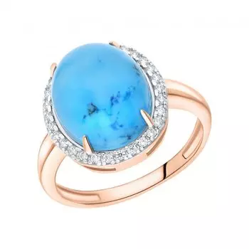 Золотое кольцо с фианитами и бирюзой