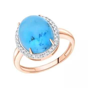 Золотое кольцо с фианитами и бирюзой