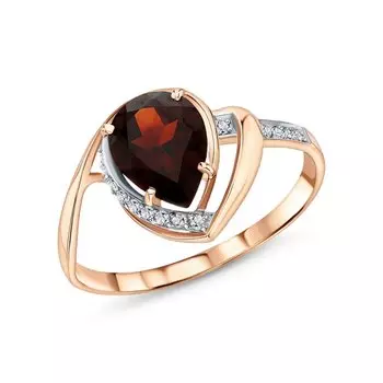 Золотое кольцо с фианитами и гранатами природными