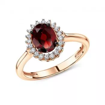 Золотое кольцо с фианитами и гранатами природными