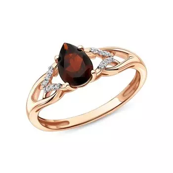 Золотое кольцо с фианитами и гранатами природными