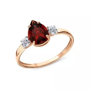 Золотое кольцо с фианитами и гранатами природными